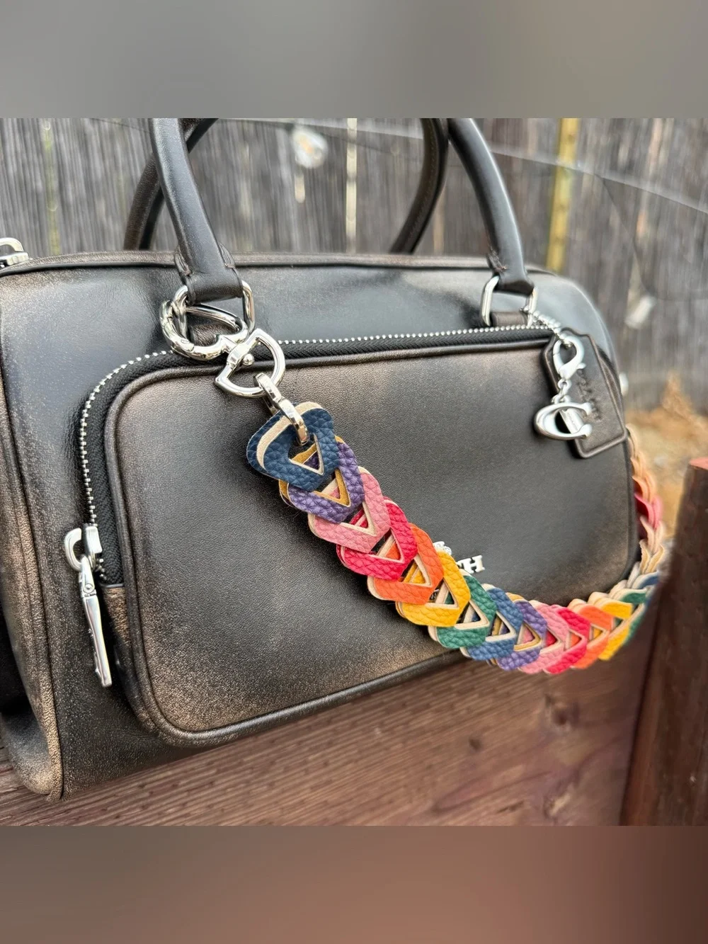 Novelty Strap| Bag Strap| Pebbled Faux Leather Muted Rainbow Chain| Heart Shaped